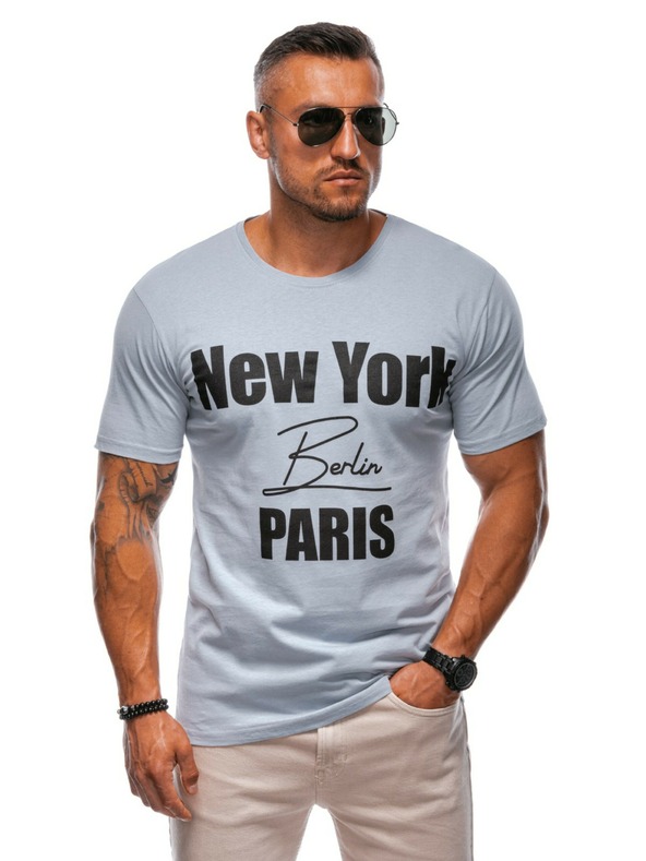 Edoti Ανδρικό μπλουζάκι με στάμπα - γκρι ΕΔΩΤΗ