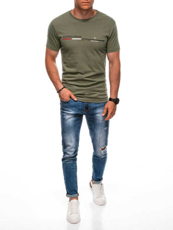 Edoti Χακί ανδρικό τυπωμένο μπλουζάκι Edoti