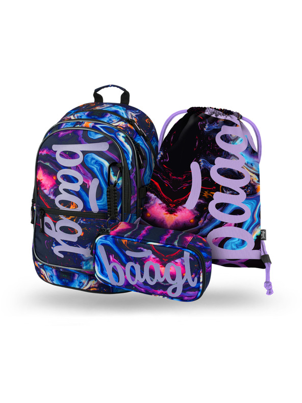 BAAGL  Μωβ σχολικό σετ - σακίδιο πλάτης, μολυβοθήκη, τσάντα Baagl Core Marble