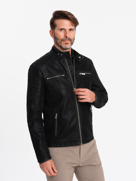 Ombre Clothing Ανδρικό ρετρό μπουφάν μηχανόβιου με όρθιο γιακά Ombre Clothing V2 OM-JAFL-0197