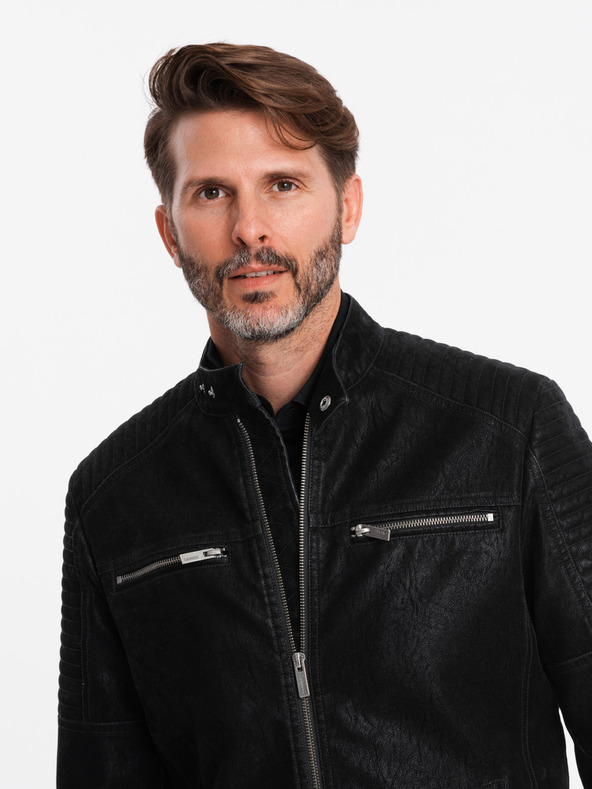 Ombre Clothing Ανδρικό ρετρό μπουφάν μηχανόβιου με όρθιο γιακά Ombre Clothing V2 OM-JAFL-0197