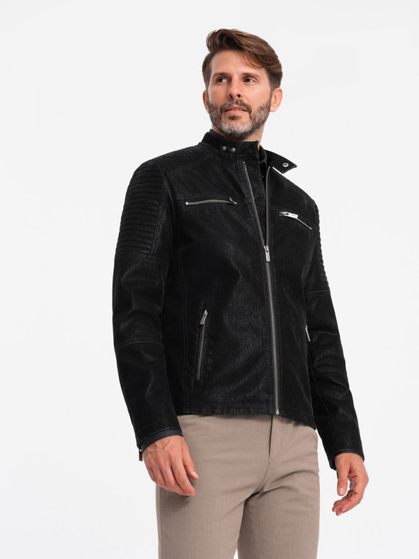 Ombre Clothing Ανδρικό ρετρό μπουφάν μηχανόβιου με όρθιο γιακά Ombre Clothing V2 OM-JAFL-0197