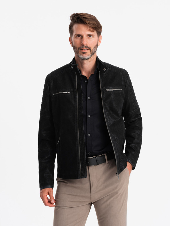 Ombre Clothing Ανδρικό ρετρό μπουφάν μηχανόβιου με όρθιο γιακά Ombre Clothing V2 OM-JAFL-0197