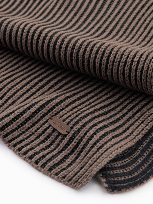Ombre Clothing Ανδρικό πλεκτό κασκόλ με δίχρωμες ρίγες καφέ και μαύρο Ombre Clothing