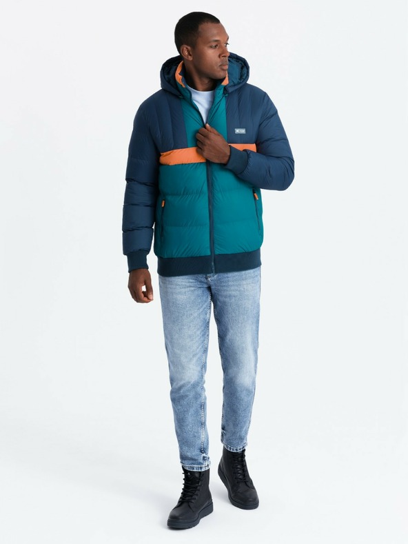 Ombre Clothing Ανδρικό ρετρό αθλητικό μπουφάν σε σκούρο μπλε και πορτοκαλί χρώμα Ombre Clothing