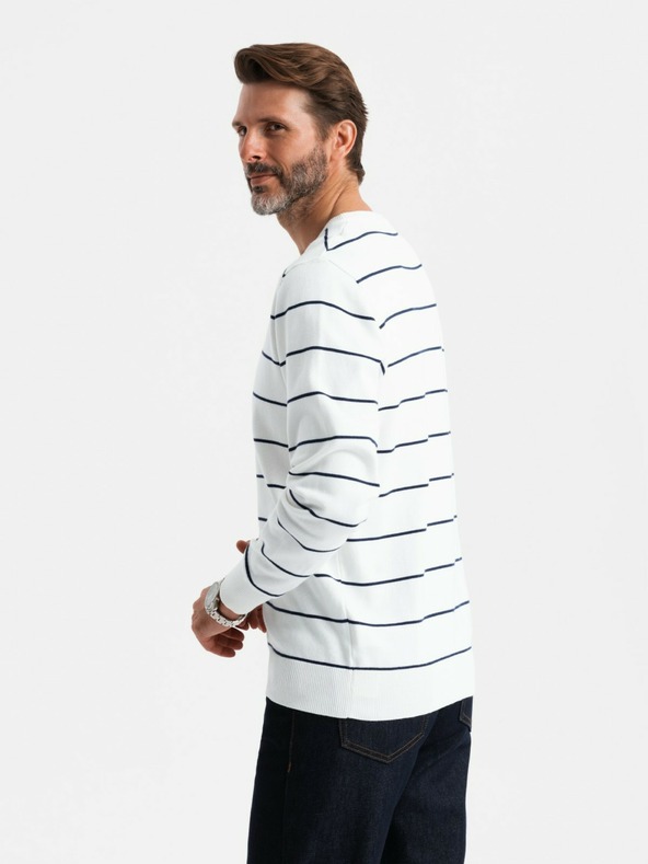 Ombre Clothing Ανδρικό Casual πουλόβερ με οριζόντιες ρίγες κρέμα Ombre Ρούχα