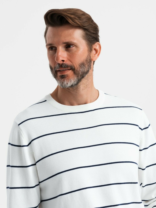 Ombre Clothing Ανδρικό Casual πουλόβερ με οριζόντιες ρίγες κρέμα Ombre Ρούχα