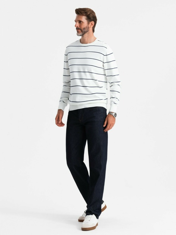 Ombre Clothing Ανδρικό Casual πουλόβερ με οριζόντιες ρίγες κρέμα Ombre Ρούχα