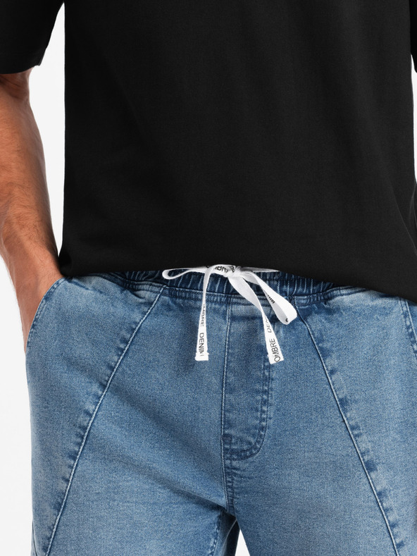 Ombre Clothing Ανδρικό τζιν παντελόνι με ασύμμετρες ραφές μπλε Ombre Clothing