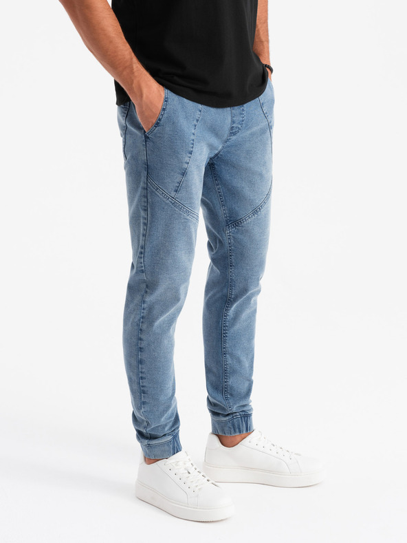 Ombre Clothing Ανδρικό τζιν παντελόνι με ασύμμετρες ραφές μπλε Ombre Clothing