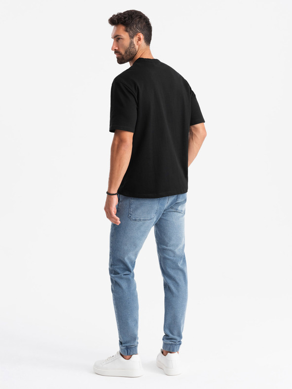 Ombre Clothing Ανδρικό τζιν παντελόνι με ασύμμετρες ραφές μπλε Ombre Clothing