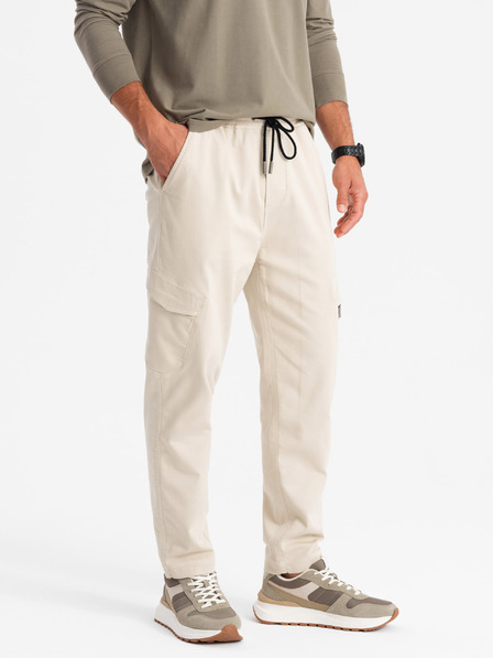 Ombre Clothing Ανδρική πλεκτή φόρμα με τσέπες φορτίου κρεμ Ombre Clothing