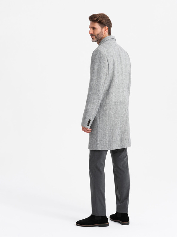 Ombre Clothing Κομψό ανδρικό παλτό ψαροκόκαλο με διπλό στήθος γκρι Ombre Clothing