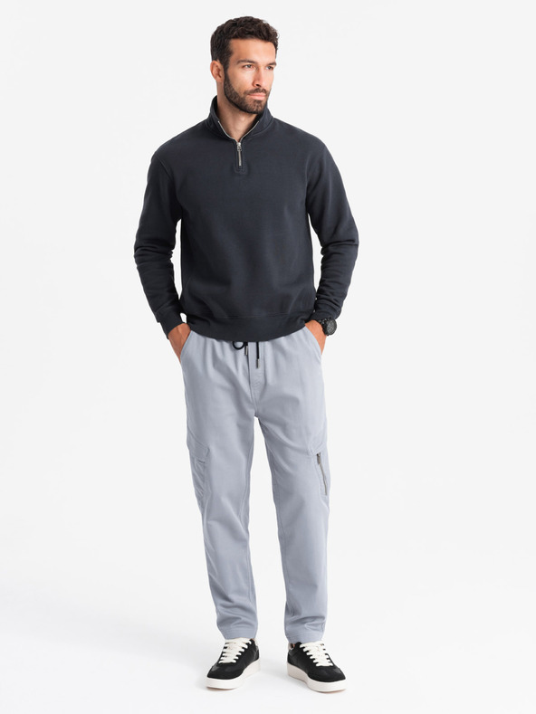 Ombre Clothing Ανδρική πλεκτή φόρμα με τσέπες φορτίου ανοιχτό γκρι Ombre Clothing