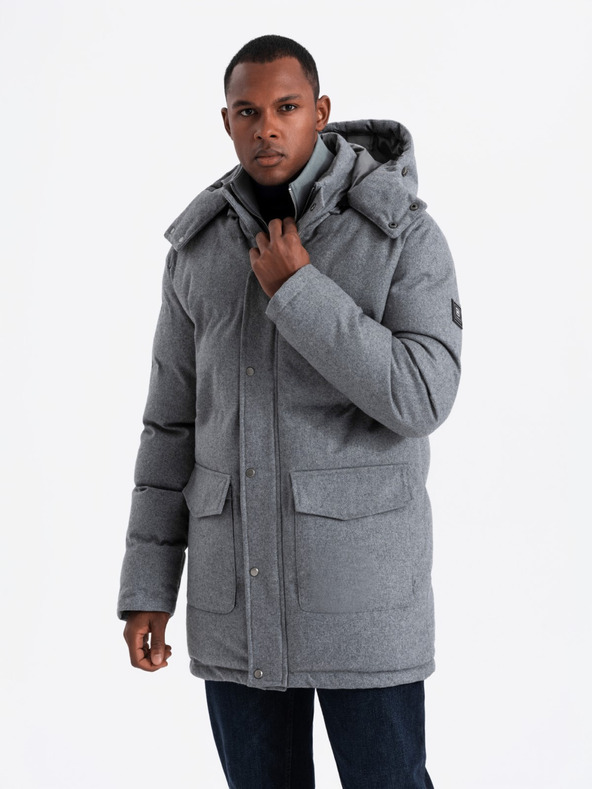 Ombre Clothing Ανδρικό μακρύ ζεστό μπουφάν παρκά με μαλλί Ombre Ρούχα