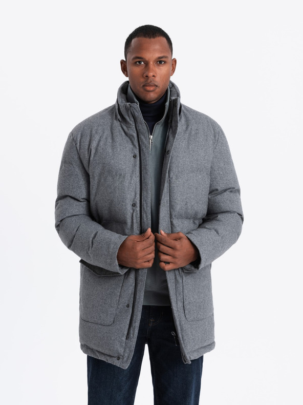 Ombre Clothing Ανδρικό μακρύ ζεστό μπουφάν παρκά με μαλλί Ombre Ρούχα