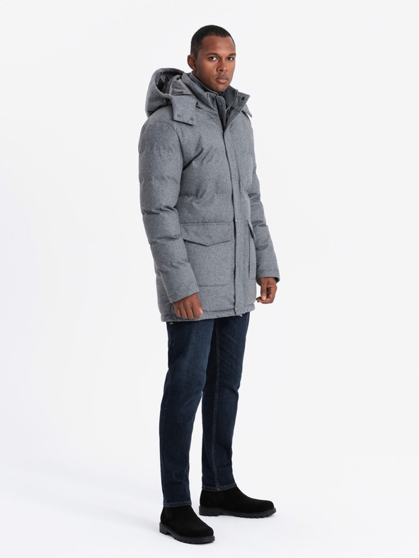 Ombre Clothing Ανδρικό μακρύ ζεστό μπουφάν παρκά με μαλλί Ombre Ρούχα