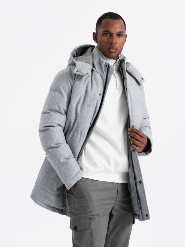 Ombre Clothing Ανδρικό μακρύ ζεστό μπουφάν παρκά με μαλλί Ombre Ρούχα