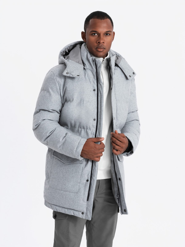 Ombre Clothing Ανδρικό μακρύ ζεστό μπουφάν παρκά με μαλλί Ombre Ρούχα