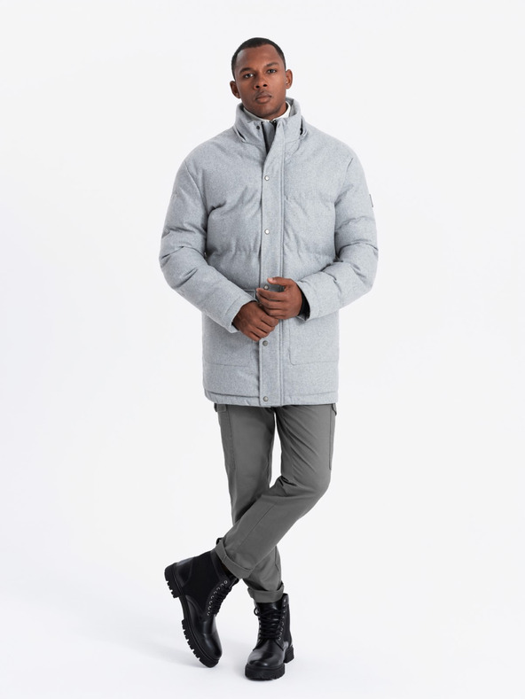 Ombre Clothing Ανδρικό μακρύ ζεστό μπουφάν παρκά με μαλλί Ombre Ρούχα