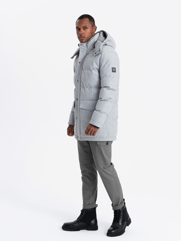 Ombre Clothing Ανδρικό μακρύ ζεστό μπουφάν παρκά με μαλλί Ombre Ρούχα