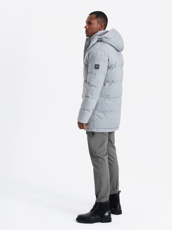 Ombre Clothing Ανδρικό μακρύ ζεστό μπουφάν παρκά με μαλλί Ombre Ρούχα