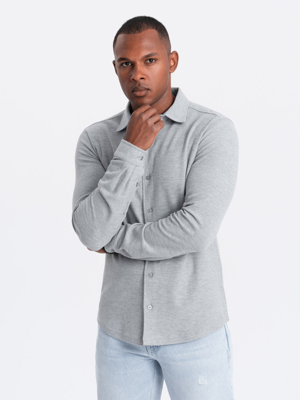 Ombre Clothing Ανδρικό πλεκτό πουκάμισο με λεπτό μανίκι Ombre Ρούχα