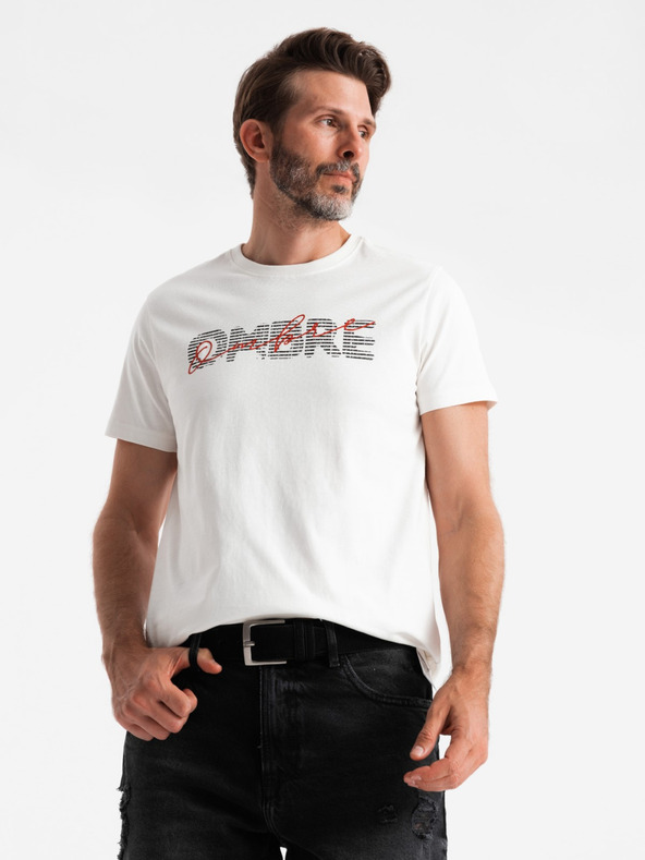 Ombre Clothing Ανδρικό βαμβακερό T-shirt με λεπτό κέντημα Ombre Clothing