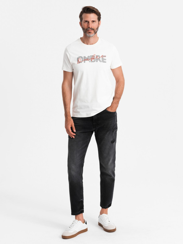 Ombre Clothing Ανδρικό βαμβακερό T-shirt με λεπτό κέντημα Ombre Clothing