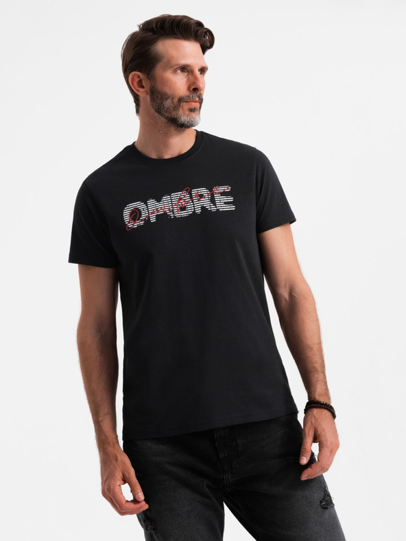 Ombre Clothing Ανδρικό βαμβακερό T-shirt με λεπτό κέντημα Ombre Clothing