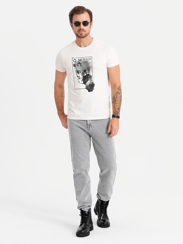 Ombre Clothing Ανδρικό βαμβακερό T-shirt με λεπτό κέντημα Ombre Clothing