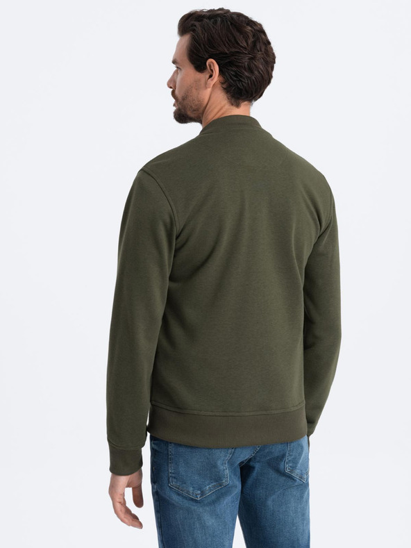 Ombre Clothing Ανδρικό βαμβακερό φούτερ bomber με φερμουάρ χακί Ombre Clothing