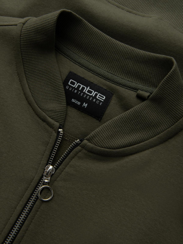 Ombre Clothing Ανδρικό βαμβακερό φούτερ bomber με φερμουάρ χακί Ombre Clothing