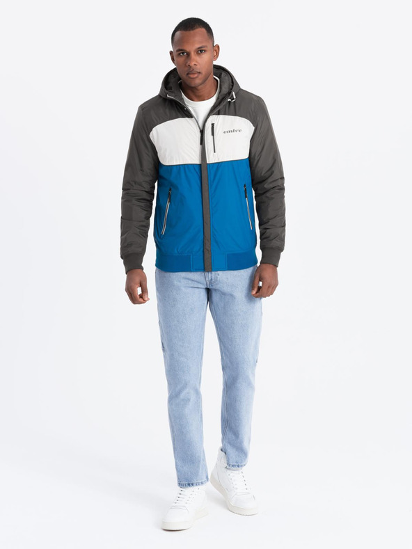 Ombre Clothing Ανδρικό ελαφρύ χρωματιστό αθλητικό μπουφάν με fleece μπλε Ombre Clothing