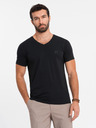 Ombre Clothing Ανδρικό μπλουζάκι SLIM FIT V-neck με ελαστάν και εκτύπωση μαύρο Ombre Clothing
