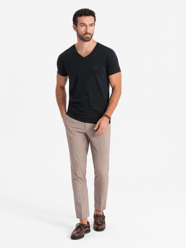 Ombre Clothing Ανδρικό μπλουζάκι SLIM FIT V-neck με ελαστάν και εκτύπωση μαύρο Ombre Clothing