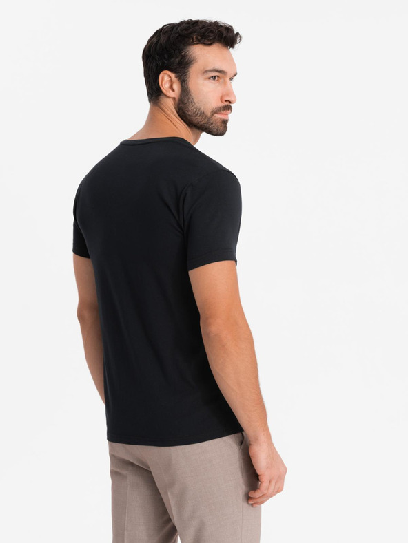 Ombre Clothing Ανδρικό μπλουζάκι SLIM FIT V-neck με ελαστάν και εκτύπωση μαύρο Ombre Clothing