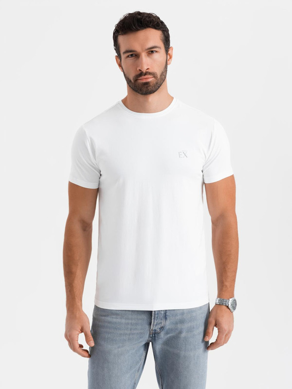 Ombre Clothing Ανδρικό T-shirt SLIM FIT με ελαστάνη και εκτύπωση λευκό Ombre Ενδύματα