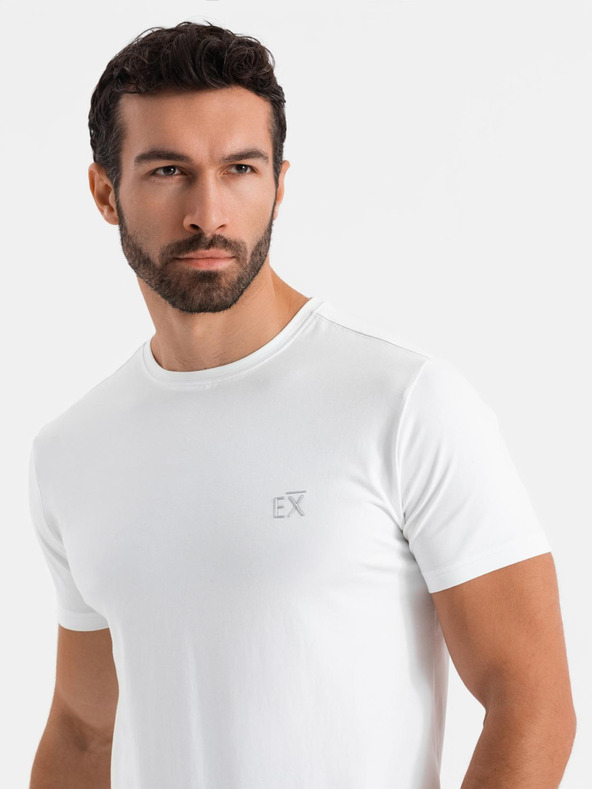 Ombre Clothing Ανδρικό T-shirt SLIM FIT με ελαστάνη και εκτύπωση λευκό Ombre Ενδύματα