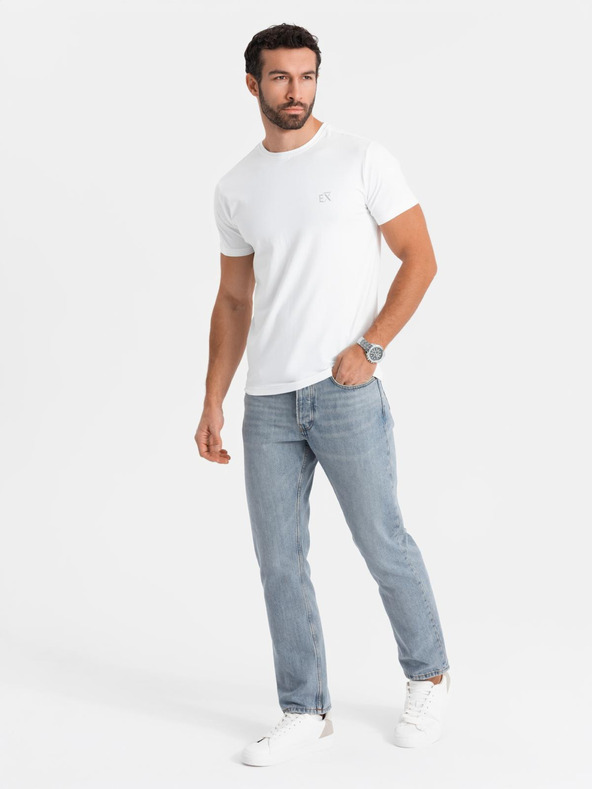 Ombre Clothing Ανδρικό T-shirt SLIM FIT με ελαστάνη και εκτύπωση λευκό Ombre Ενδύματα