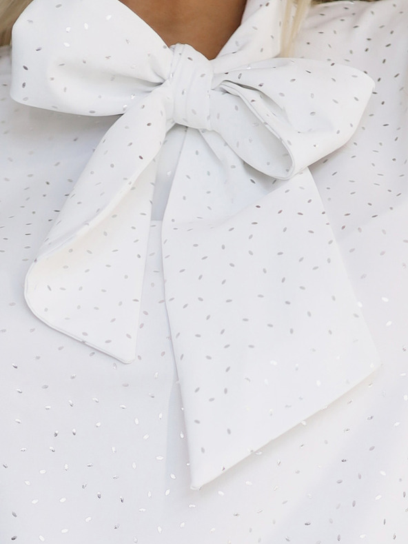 numoco Λευκή μακρυμάνικη μπλούζα με σχέδιο με γραβάτα και κουμπιά Numoco