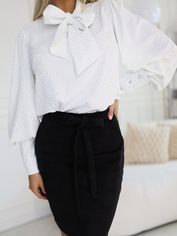 numoco Λευκή μακρυμάνικη μπλούζα με σχέδιο με γραβάτα και κουμπιά Numoco