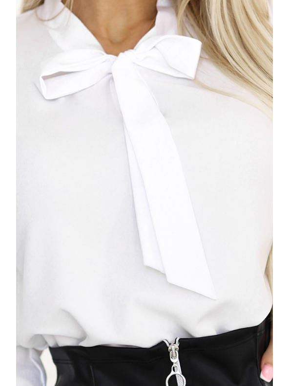 numoco Λευκή γυναικεία μπλούζα με μακριά μανίκια και δέσιμο μπροστά Numoco