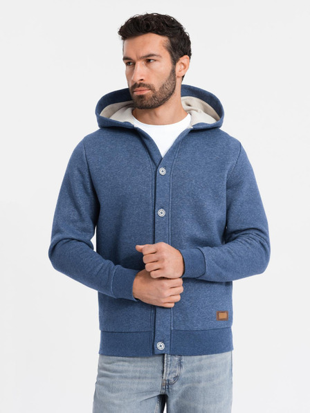 Ombre Clothing Ανδρικό φούτερ με κουμπιά μπλε Ombre Clothing