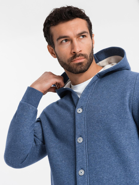 Ombre Clothing Ανδρικό φούτερ με κουμπιά μπλε Ombre Clothing