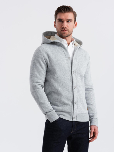 Ombre Clothing Ανδρικό φούτερ με κουμπιά με κουκούλα - γκρι μελανζέ V2 OM-SSZP-0186 Ombre Clothing
