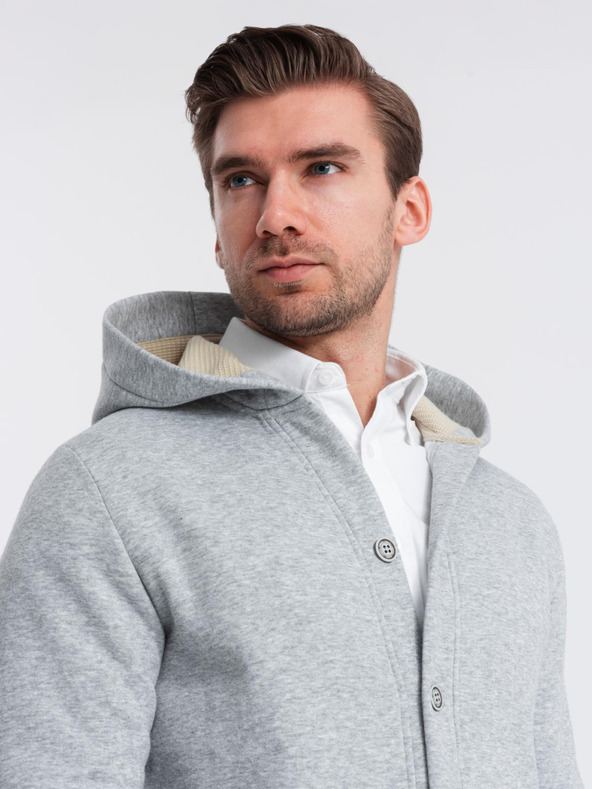 Ombre Clothing Ανδρικό φούτερ με κουμπιά με κουκούλα - γκρι μελανζέ V2 OM-SSZP-0186 Ombre Clothing