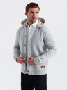 Ombre Clothing Ανδρικό φούτερ με κουμπιά με κουκούλα - γκρι μελανζέ V2 OM-SSZP-0186 Ombre Clothing