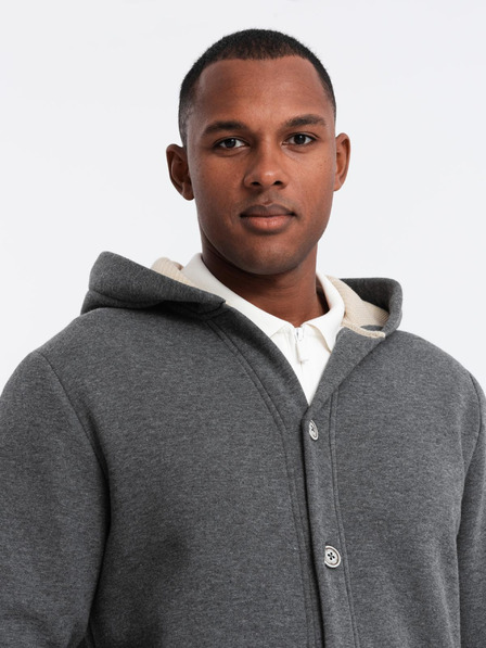 Ombre Clothing Ανδρικό φούτερ με κουμπιά με κουκούλα - γραφίτης μελανζέ V4 OM-SSZP-0186 Ombre Clothing