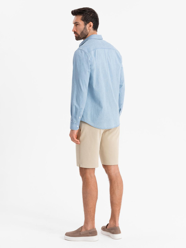 Ombre Clothing Ανδρικό κοντό σορτς SLIM FIT σε δομημένη πλεκτή μελανζέ μπεζ Ombre Ρούχα